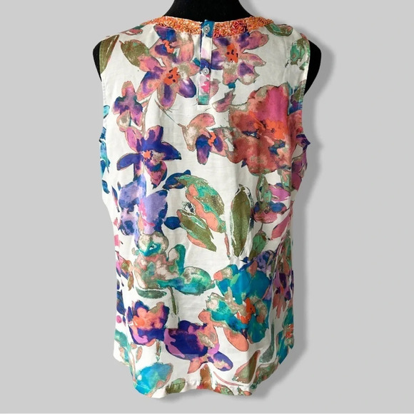 Clements Ribeiro  Floral Print Beaded Tank Top - Picture 2 of 16